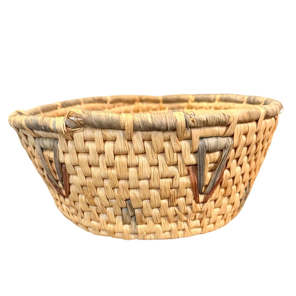 Vintage Handwoven Coiled Basket 10 Inch Round Southwestern Decorative Decor